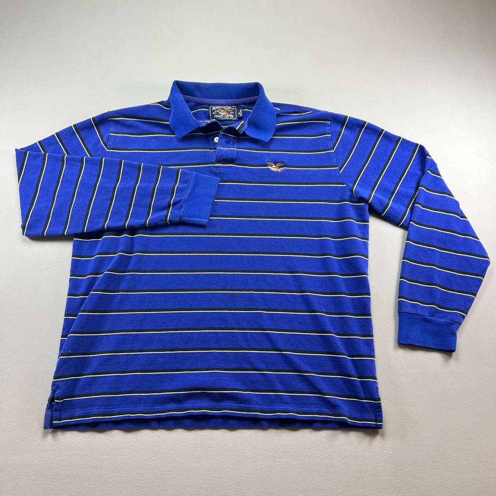 American Living Rugby Shirt Mens XL Blue Striped Cotton Athleisure Resort Wear